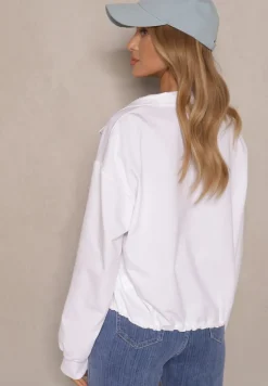 Biała Bluza ze Ściągaczem ze Stoperem i Stójką z Suwakiem Alanavira