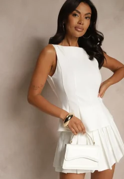 Biała Bluzka Bez Rękawów z Wiskozą Zdobiona Baskinką Linoreina