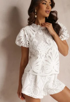 Biała Bluzka Koronkowa Fanoos