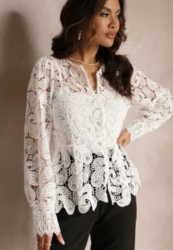 Biała Bluzka Koronkowa z Gładkim Topem Fermin