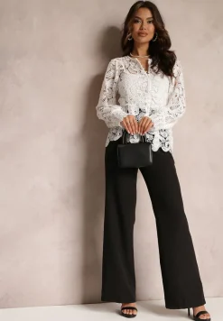 Biała Bluzka Koronkowa z Gładkim Topem Fermin