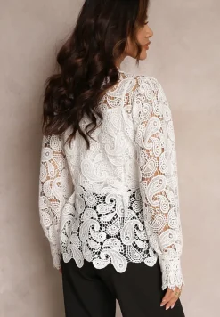 Biała Bluzka Koronkowa z Gładkim Topem Fermin
