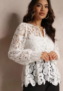 Biała Bluzka Koronkowa z Gładkim Topem Fermin