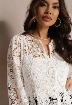 Biała Bluzka Koronkowa z Gładkim Topem Fermin