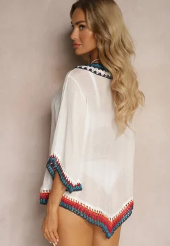 Biała Bluzka Narzutka w Stylu Boho z Rękawem 3/4 Dimiara