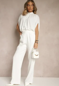 Biała Bluzka o Kroju Nietoperza z Wiązaniem Rinwenna