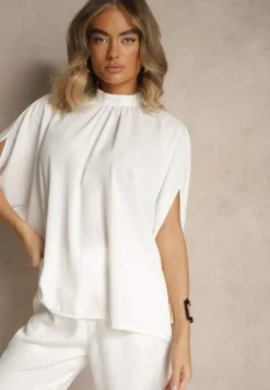 Biała Bluzka o Kroju Nietoperza z Wiązaniem Rinwenna