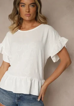 Biała Bluzka Oversize Ozdobiona Falbanami Liriele