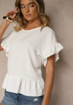 Biała Bluzka Oversize Ozdobiona Falbanami Liriele