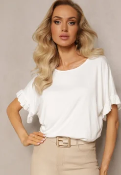 Biała Bluzka z Łańcuszkiem z Tyłu i Falbankami Jaiselvin