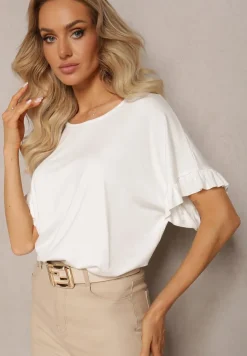 Biała Bluzka z Łańcuszkiem z Tyłu i Falbankami Jaiselvin