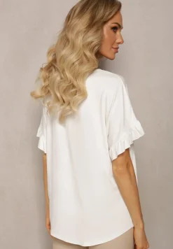 Biała Bluzka z Łańcuszkiem z Tyłu i Falbankami Jaiselvin