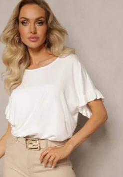 Biała Bluzka z Łańcuszkiem z Tyłu i Falbankami Jaiselvin