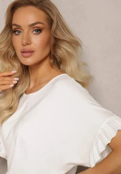 Biała Bluzka z Łańcuszkiem z Tyłu i Falbankami Jaiselvin