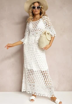 Biała Bluzka z Ażurowego Materiału Bawełniana Euralia