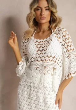 Biała Bluzka z Ażurowego Materiału Bawełniana Euralia