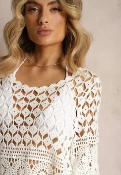 Biała Bluzka z Ażurowego Materiału Bawełniana Euralia