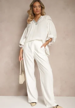 Biała Bluzka z Bawełny Ozdobiona Haftem Isdexira