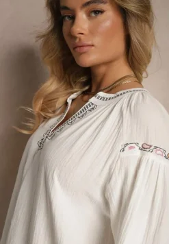 Biała Bluzka z Bawełny Ozdobiona Haftem Isdexira