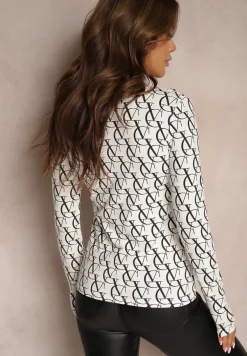 Biała Bluzka z Bawełny w Literowy Wzór z Półgolfem Iridelle
