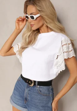 Biała Bluzka z Bawełny z Ażurowymi Krótkimi Rękawkami Asosta