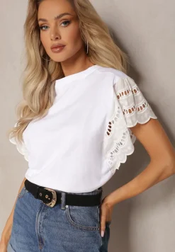 Biała Bluzka z Bawełny z Ażurowymi Krótkimi Rękawkami Asosta