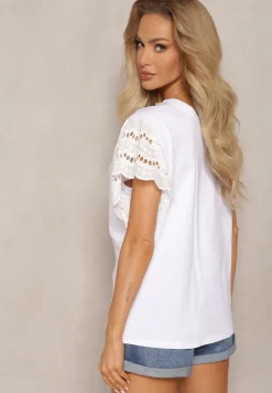 Biała Bluzka z Bawełny z Ażurowymi Krótkimi Rękawkami Asosta