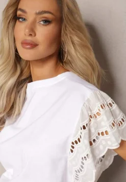 Biała Bluzka z Bawełny z Ażurowymi Krótkimi Rękawkami Asosta