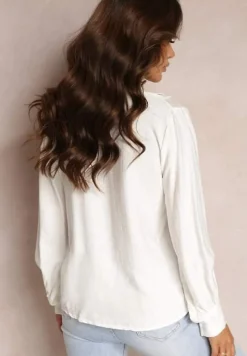 Biała Bluzka z Bufiastymi Rękawami i Trójkątnym Dekoltem Hilko