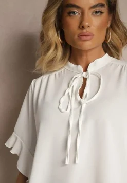 Biała Bluzka z Falbanami i Wiązaniem Fadeassa