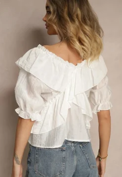 Biała Bluzka z Falbankami i Bufiastymi Rękawami Aliviera