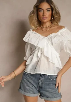 Biała Bluzka z Falbankami i Bufiastymi Rękawami Aliviera