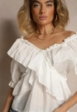 Biała Bluzka z Falbankami i Bufiastymi Rękawami Aliviera