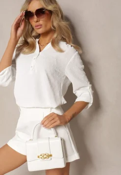 Biała Bluzka z Guzikami z Tkaniny Plumeti Jorale