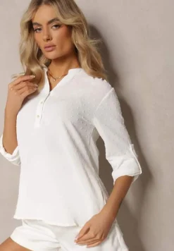 Biała Bluzka z Guzikami z Tkaniny Plumeti Jorale