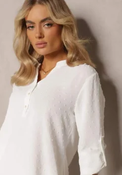 Biała Bluzka z Guzikami z Tkaniny Plumeti Jorale