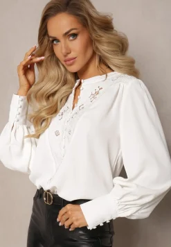 Biała Bluzka z Haftem na Guziki Zanya