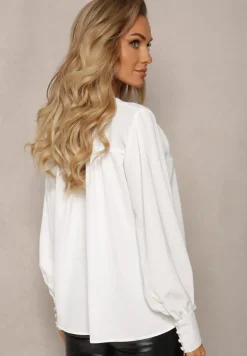 Biała Bluzka z Haftem na Guziki Zanya