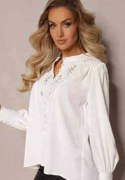 Biała Bluzka z Haftem na Guziki Zanya