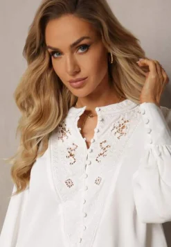 Biała Bluzka z Haftem na Guziki Zanya