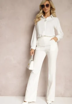 Biała Bluzka z Kołnierzem i Broszką z Perłą Laviona