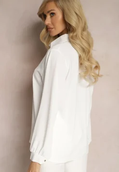 Biała Bluzka z Kołnierzem i Broszką z Perłą Laviona