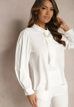 Biała Bluzka z Krawatem i Ozdobnymi Perłami Berbora