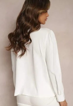 Biała Bluzka z Krawatem i Ozdobnymi Perłami Berbora