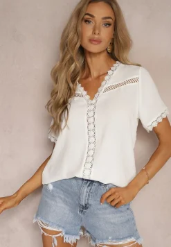 Biała Bluzka z Ozdobnym Haftem i Dekoltem w Serek Grisevia