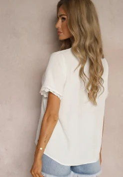 Biała Bluzka z Ozdobnym Haftem i Dekoltem w Serek Grisevia