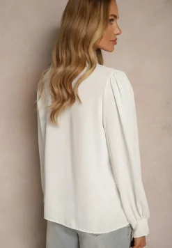 Biała Bluzka z Ozdobnymi Perełkami i Falbaną Mirretis