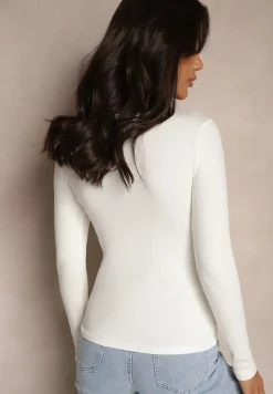 Biała Bluzka z Wiskozą i Bawełną Ozdobiona Guzikami Florwiwi