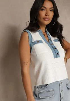 Biała Bluzka z Wiskozą i Ozdobnymi Guzikami Natisenia