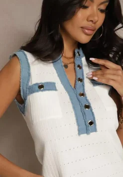 Biała Bluzka z Wiskozą i Ozdobnymi Guzikami Natisenia